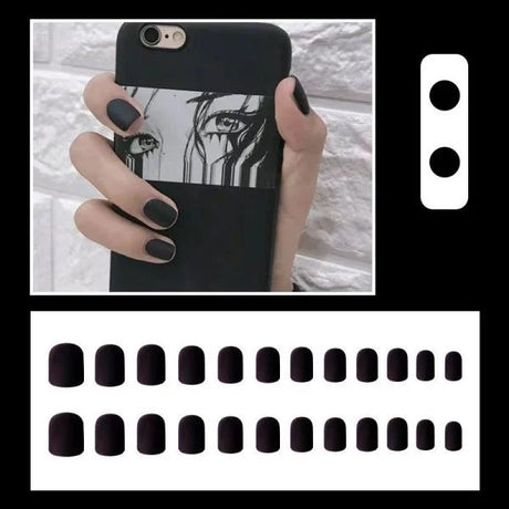 Matte Black Short Fake Nails Set - Fashionable Women's Decorated Nails - Shop N Save