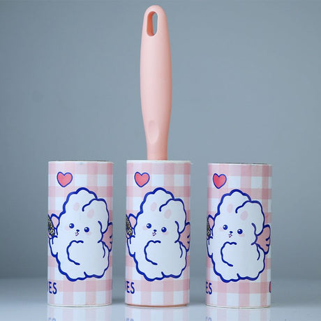 Lint Roller Set: Pet Hair Remover with 60 Refills &amp; Scrubbing Brush (Pink) - Shop N Save