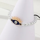 Pearl Evil Eye Bracelet: Vintage Turkish Jewelry, Adjustable Rope - Shop N Save