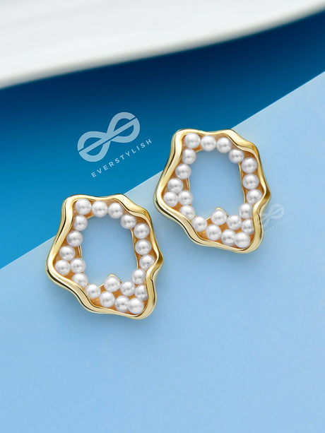 Golden Pearl Twist - Elegant Statement Stud Earrings - Shop N Save