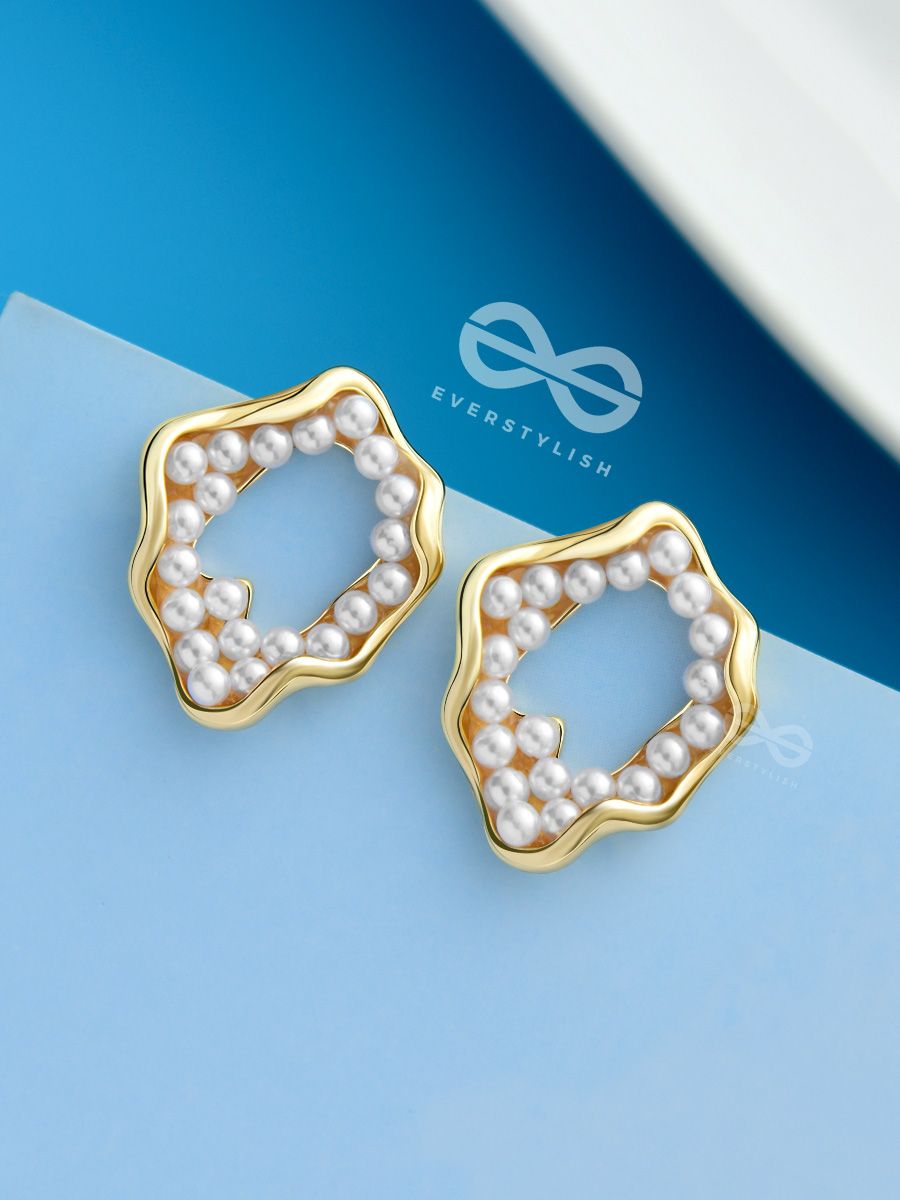 Golden Pearl Twist - Elegant Statement Stud Earrings - Shop N Save
