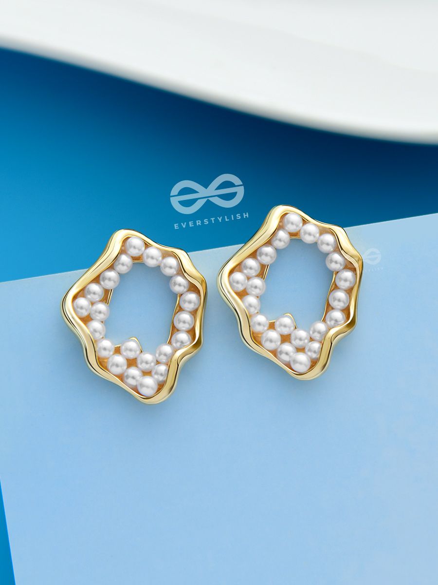 Golden Pearl Twist - Elegant Statement Stud Earrings - Shop N Save