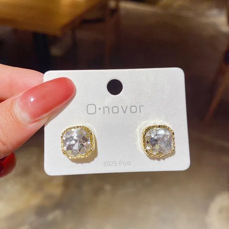 Korean Green Gem Earrings: Square Studs, Wedding Jewelry - Shop N Save