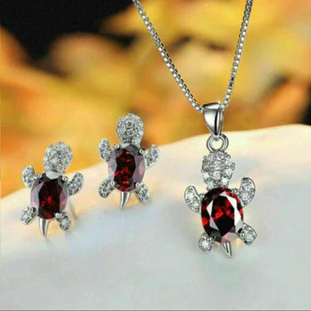 Shiny Turtle Shaped Rhinestone Patched Jewelry Set - Red