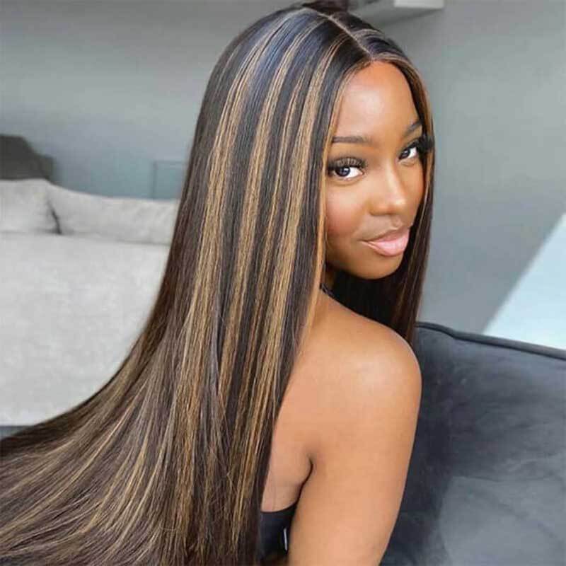 European & American Highlights Wig: Long Straight Hair, Gradient Color