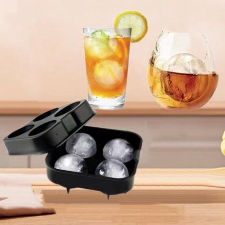 Four Compartment Soft Silicone Ice Ball Mold - Black - Shop N Save