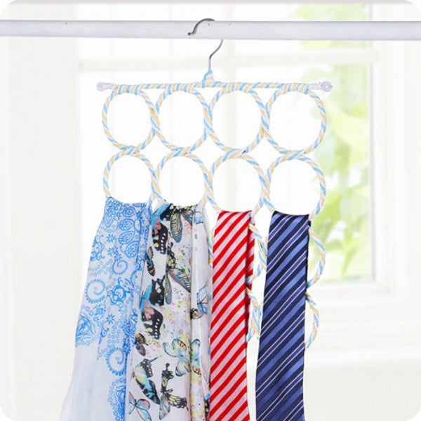 Circles Scarf Multi Rings Belt Tie Organizer Holder - White Pink