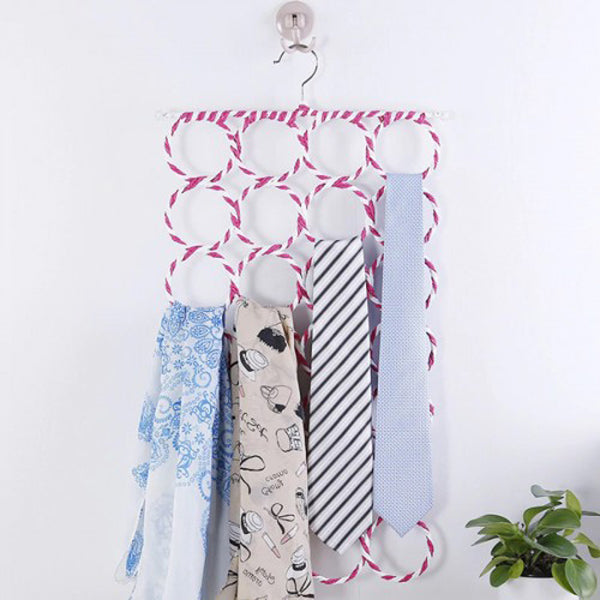 Circles Scarf Multi Rings Belt Tie Organizer Holder - White Pink