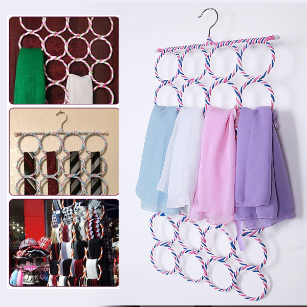Circles Scarf Multi Rings Belt Tie Organizer Holder - White Pink
