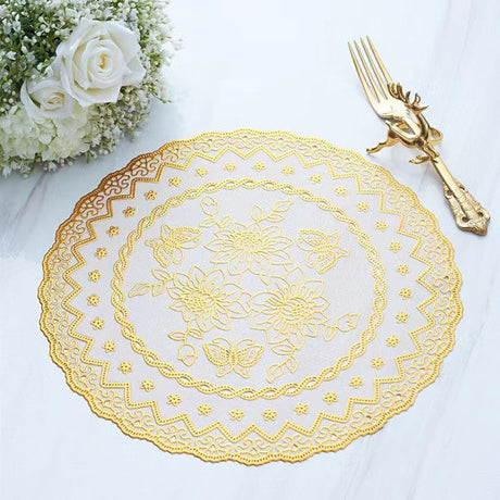 Round Insulation Non Slip Vinyl Decorative Table Mini Mat 30 CM - Golden - Shop N Save
