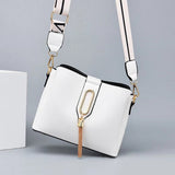 Wide Strap Fashion Letter One Shoulder Bucket Bag - White