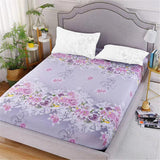 Floral Printed Elastic Easy Fitted Quality Fabric Bed Sheet Cover with 2 Pieces Pillow Covers - 150 X 200cm - Purple