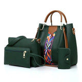 Green Luxury Synthetic Leather Shoulder Bag Set with Double Handles 4 Piece Set Stylish Spacious and Versatile