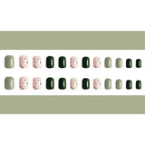 24 Pieces Color Contrast Fake Nail Set With Glue - Green