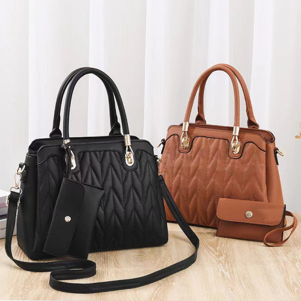 Ladies Rhombus Fashion Large Capacity Quality Handbag - Brown