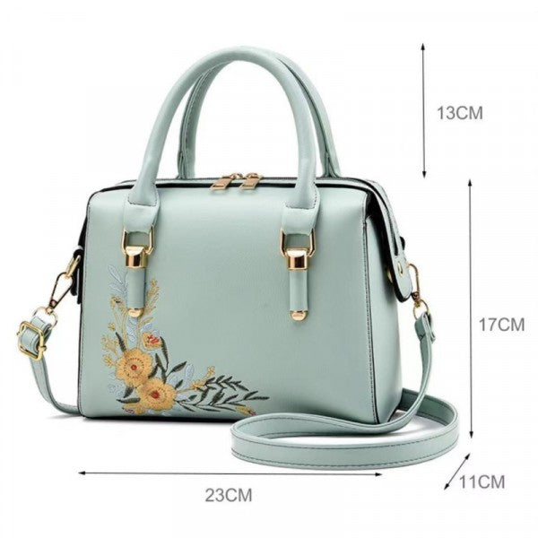 Women Elegant Floral Embroidered Fashion Handbag - Black