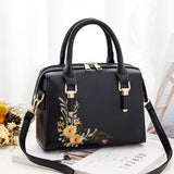 Women Elegant Floral Embroidered Fashion Handbag - Black