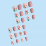 24 Pieces Sweet Tulip Removable Nail Art With Glue - Pink