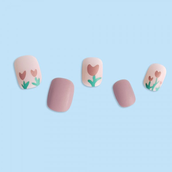 24 Pieces Sweet Tulip Removable Nail Art With Glue - Pink