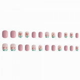 24 Pieces Sweet Tulip Removable Nail Art With Glue - Pink