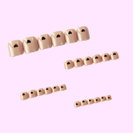 24 Pieces Ladies Removable Heart Print Nails Set With Glue - BLACK PINK