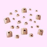 24 Pieces Ladies Removable Heart Print Nails Set With Glue - BLACK PINK