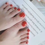 24 Pieces Women Pure Color Feet Nails Set With Glue - Red - Shop N Save
