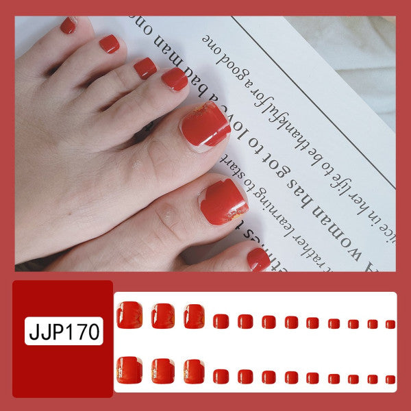 24 Pieces Women Pure Color Feet Nails Set With Glue - Red - Shop N Save