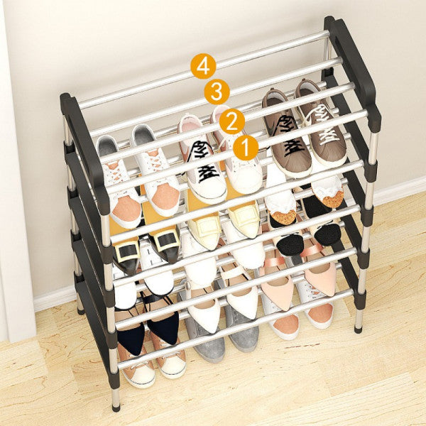 Five Layer Stainless Steel Easy Assembling Shoe Storage Rack - Black Silver - Shop N Save
