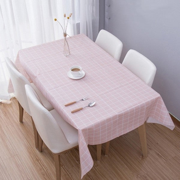 Waterproof Simple Oilproof Lattice Table Cloth - 137x137 CM - Pink
