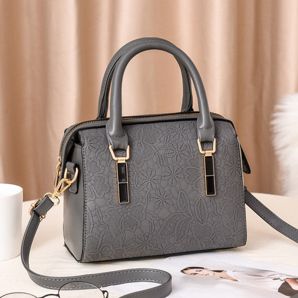 Floral Embroidered Design PU Leather Handbags - Gray - Shop N Save