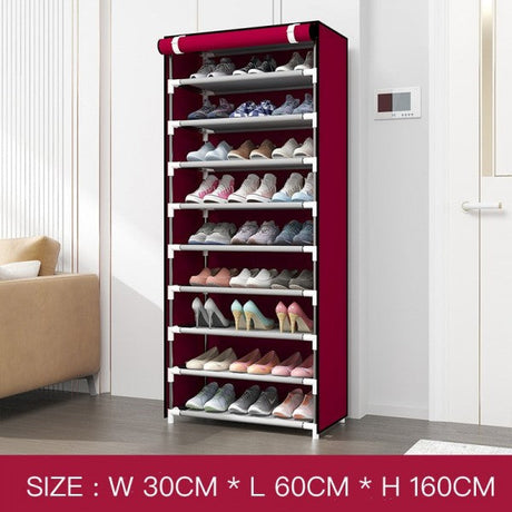9 Layers High Storage Dustproof Shoe Storage Rack - Wine Red