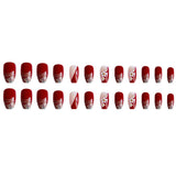 Floral Patched Glitter Wearable Fake Nails- Red