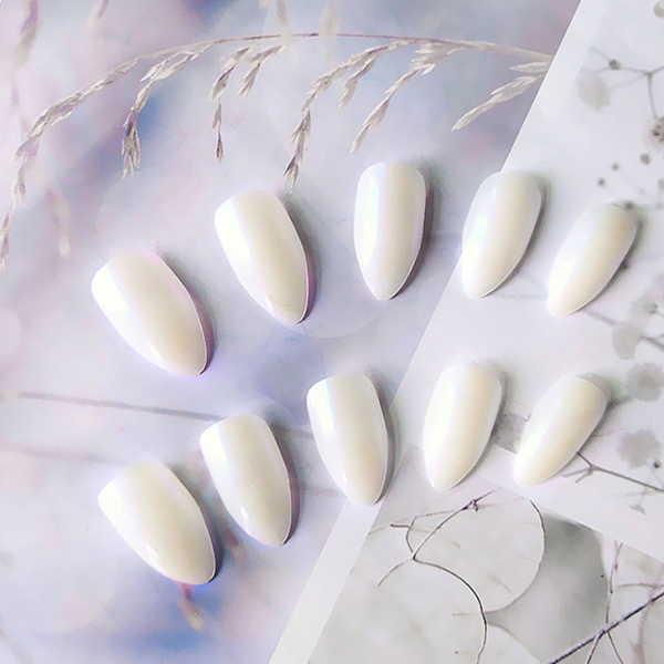 Glossy Pointed Party Adhesive Fake Nails - White