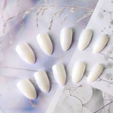 Glossy Pointed Party Adhesive Fake Nails - White