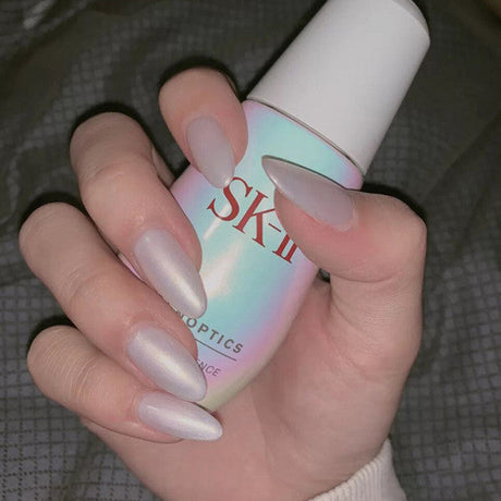 Glossy Pointed Party Adhesive Fake Nails - White