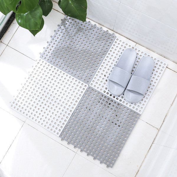 4 Pcs Set Hollow Anti Slip Bathroom Floor Rubber Tiles -  Gray White