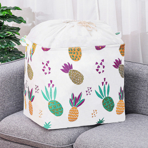 Large Capacity Foldable Drawstring Laundry Basket With Handle - White Multi Color