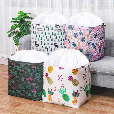 Large Capacity Foldable Drawstring Laundry Basket With Handle - Pink Multi Color