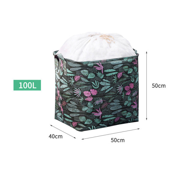 Large Capacity Foldable Drawstring Laundry Basket With Handle - White Multi Color