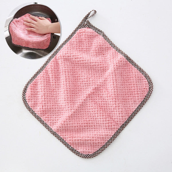 2PCs Hanging Kitchen Towel Lint-Free Absorbent Dish Cloth - Pink
