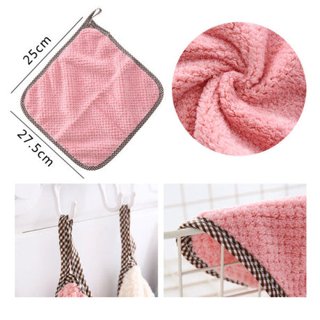 2PCs Hanging Kitchen Towel Lint-Free Absorbent Dish Cloth - Pink