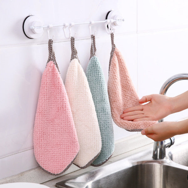 2PCs Hanging Kitchen Towel Lint-Free Absorbent Dish Cloth - Pink