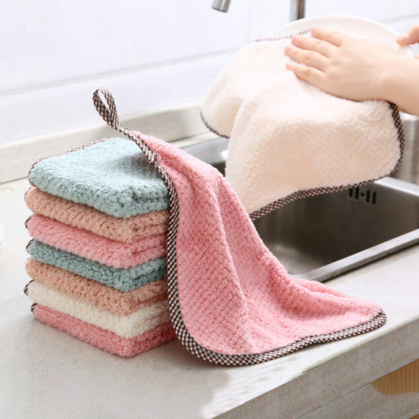2PCs Hanging Kitchen Towel Lint-Free Absorbent Dish Cloth - Pink