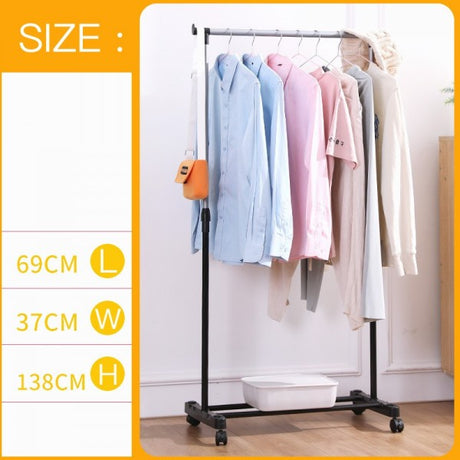Movable Portable Pole Telescopic Clothes Rack With Wheels
