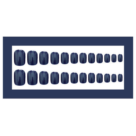 24 PCs Set Glossy Press On Nails Brown Short Fake Nails - Dark Blue - Shop N Save