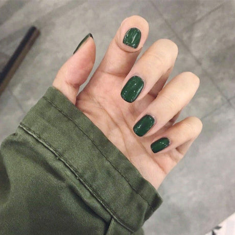 24 PCs Set Glossy Press On Nails Brown Short Fake Nails - Green - Shop N Save