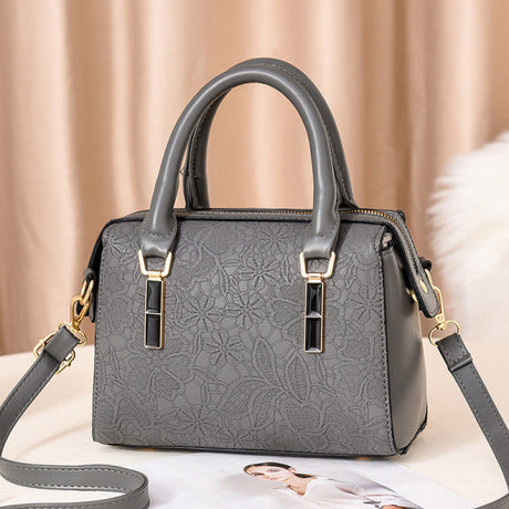 Floral Embroidered Design PU Leather Handbags - Gray - Shop N Save