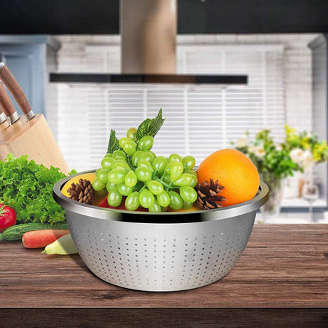 Stainless Steel Vegetables Fruits Basket Strainer - 24cm - Silver