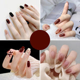 Checks Print Contrast 12 PCs Party Wear Fake Nails Set - BROWN WHITE